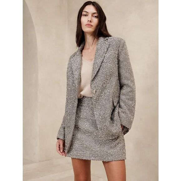 NWOT women’s BANANA REPUBLIC silver sparkly COLETA TINSEL TWEED BLAZER size 8 - Picture 1 of 11